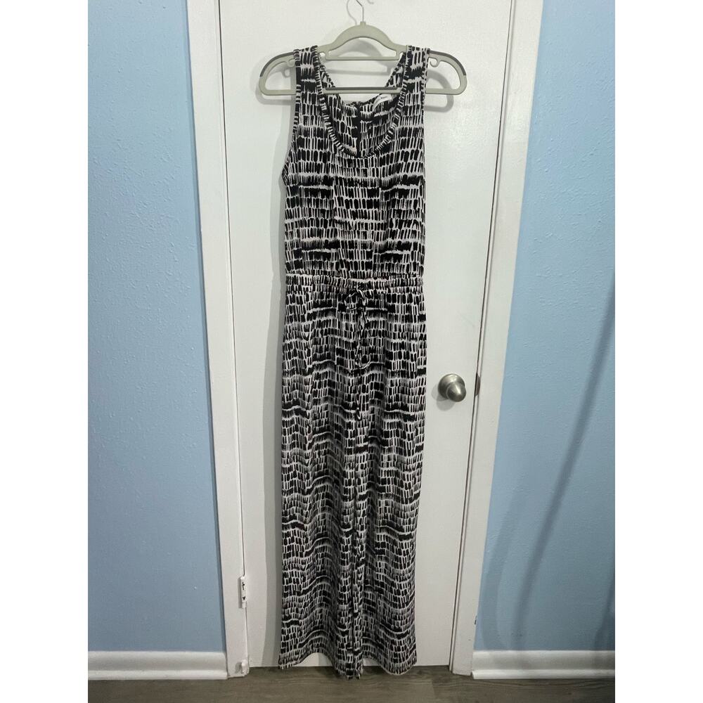 Calvin Klein Black and White Printed Sleeveless Jumpsuit